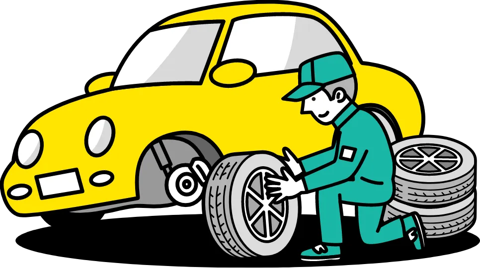 車を整備しているイラスト